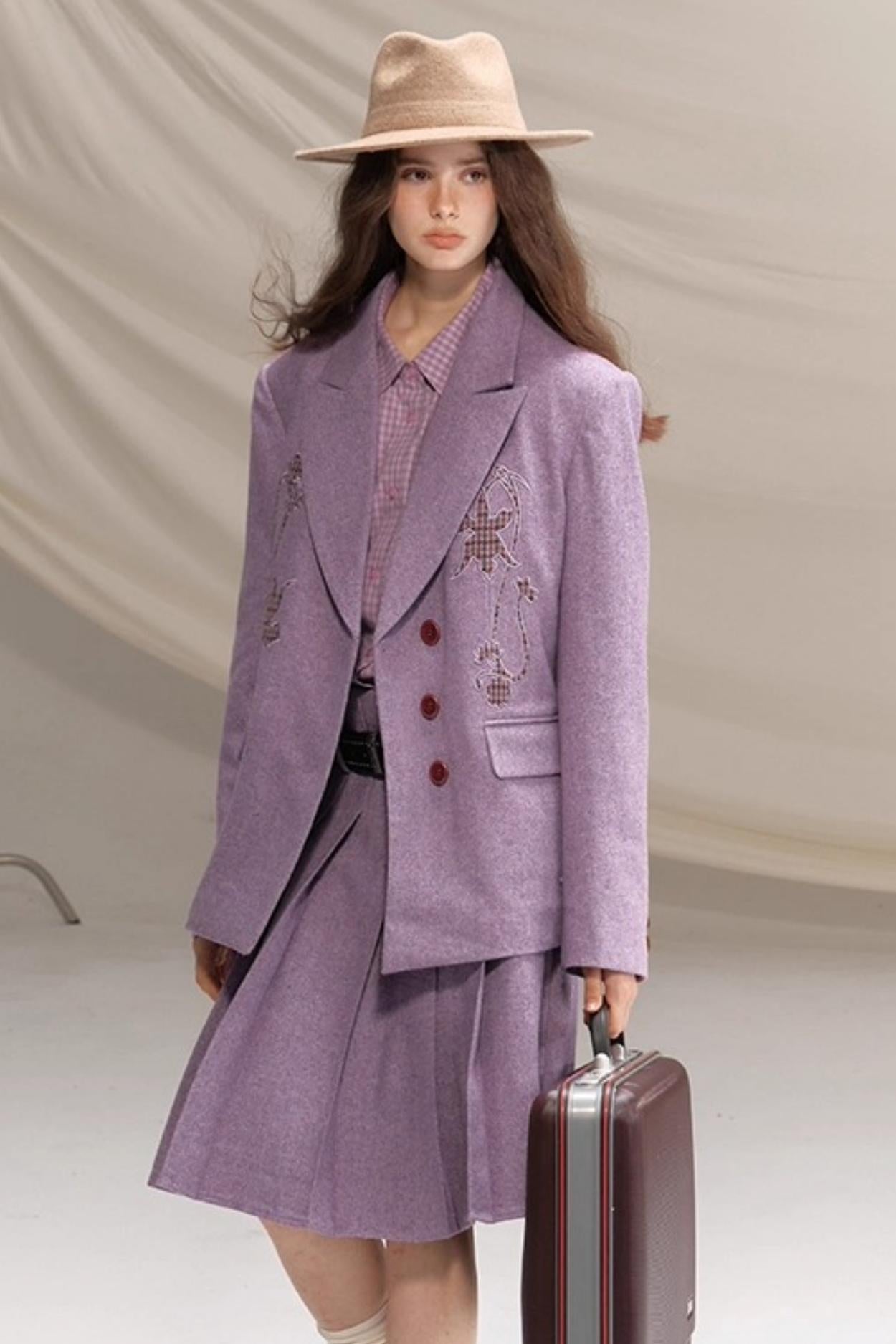 Wool Houndstooth Preppy Suit Skirt Set-Up