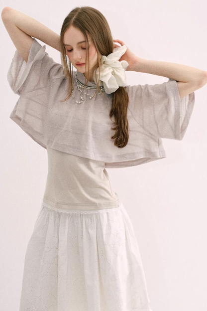 Light Yellow Waffle Knit Cape Top