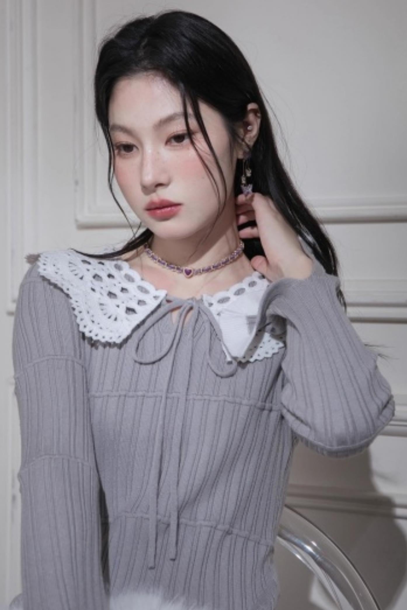 Mist Gray Lace Wool Dress