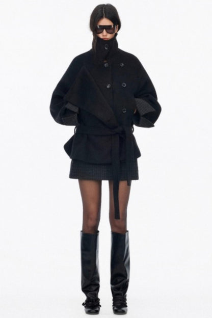 Lapel Asymmetrical Wool Coat Set-Up