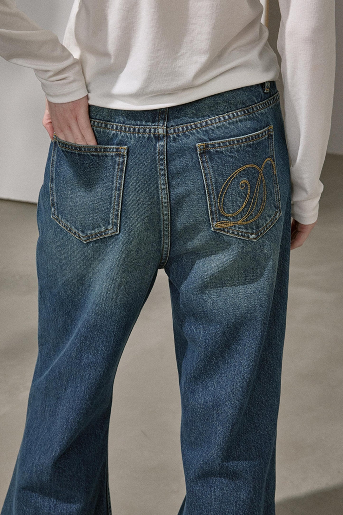Embroidered Flared Denim Pants