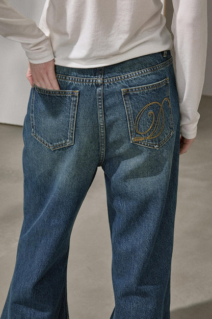 Embroidered Flared Denim Pants