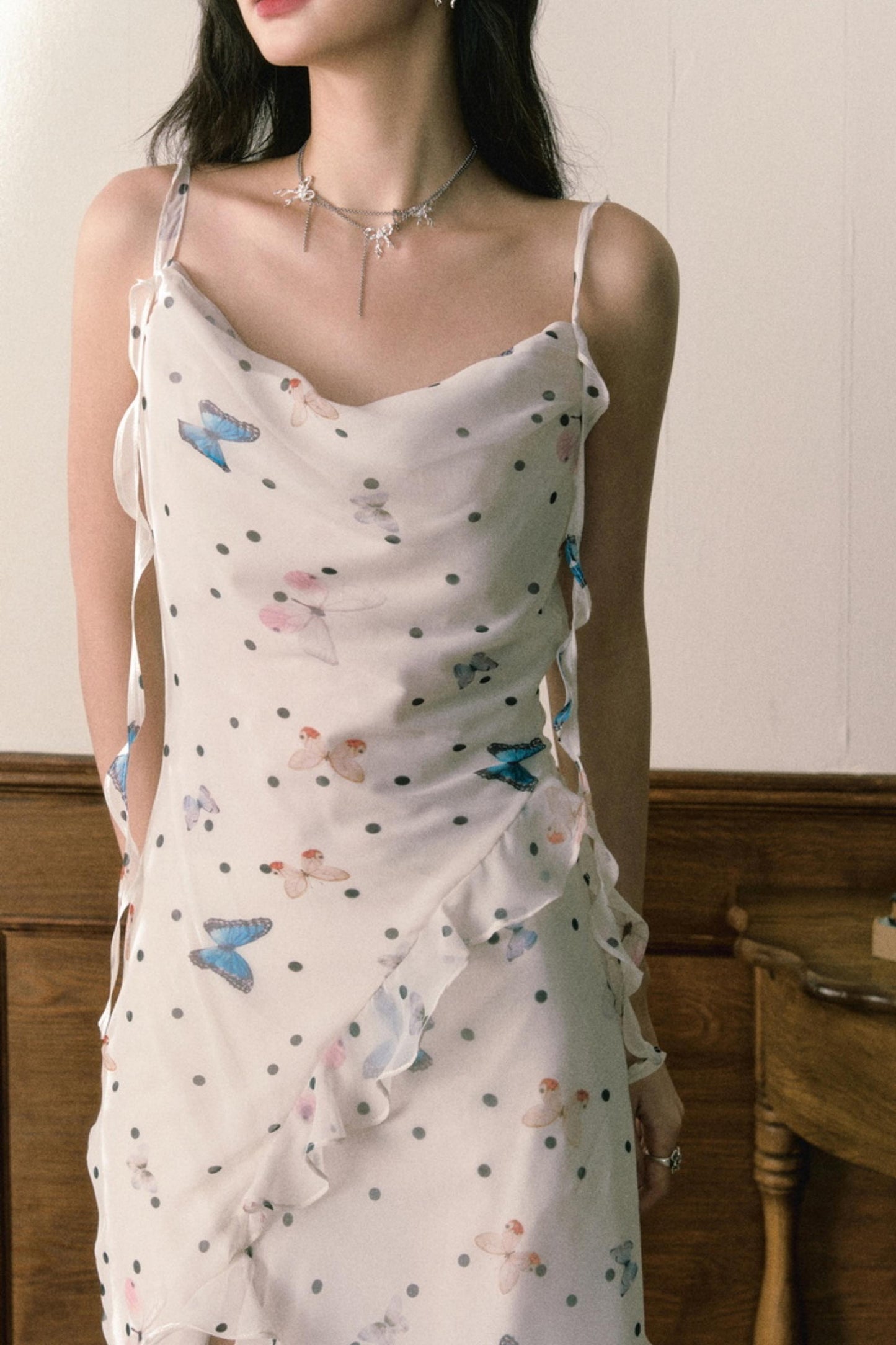 Butterfly Floral Halter Chiffon Maxi Dress