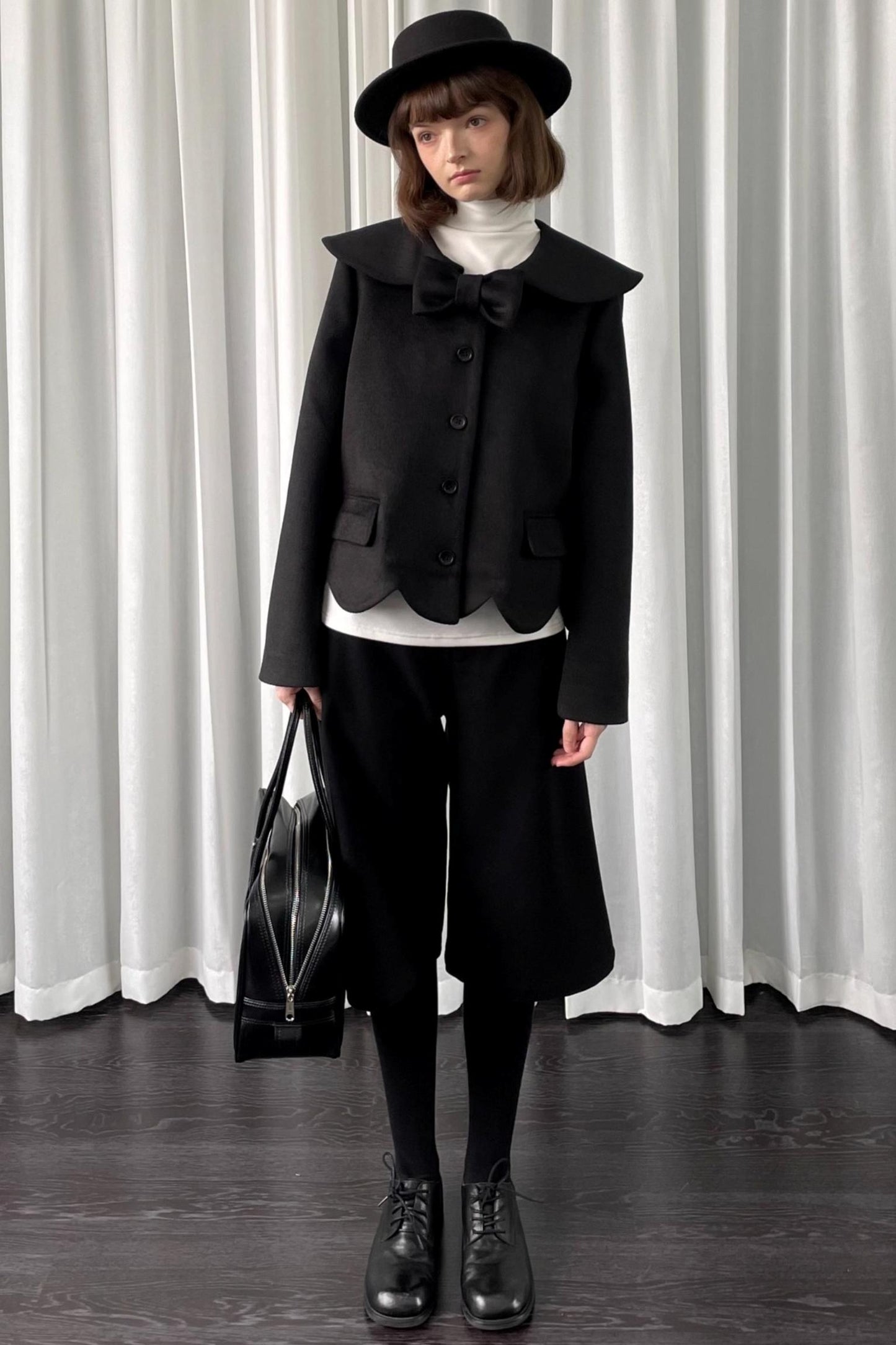Black Woolen Bow Coat