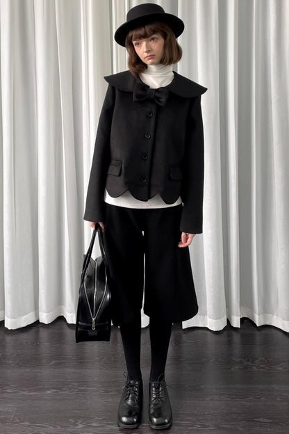 Black Woolen Bow Coat