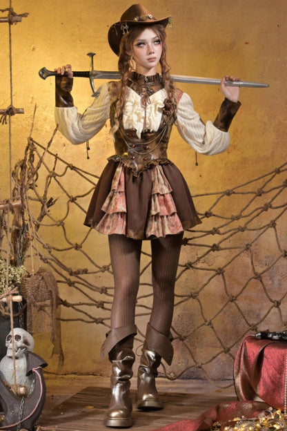Steampunk Lace Patchwork Dress Set-Up