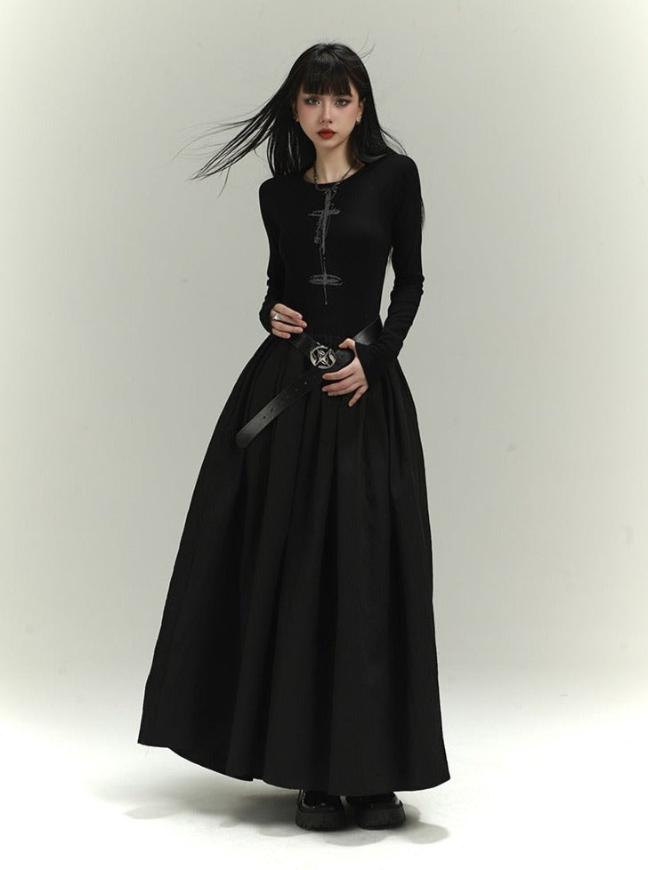 Luxury Long Sleeve Black Temperament Dress