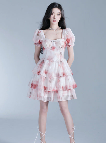 Rose princess puff sleeve dress