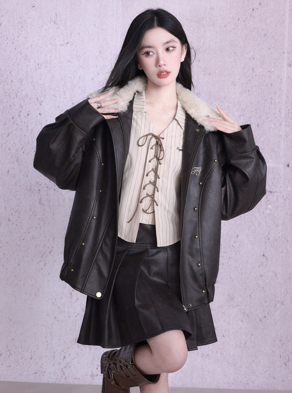 Warmth suede skirt jacket set