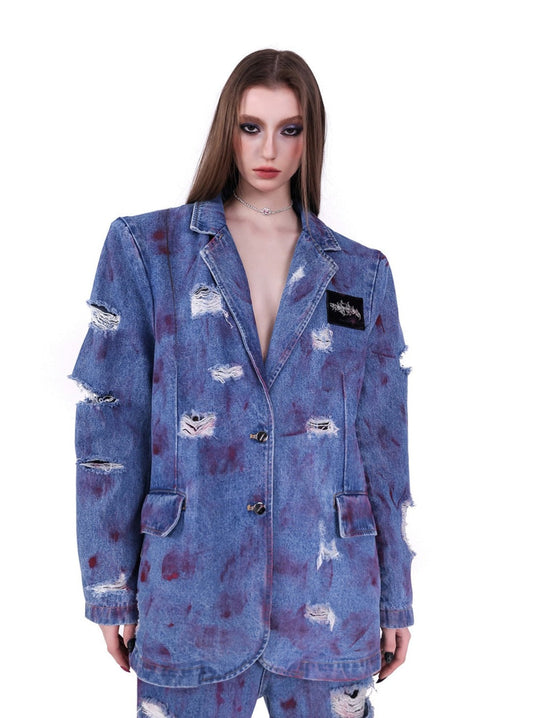 Padded Shoulder Genderless Jeans Coat