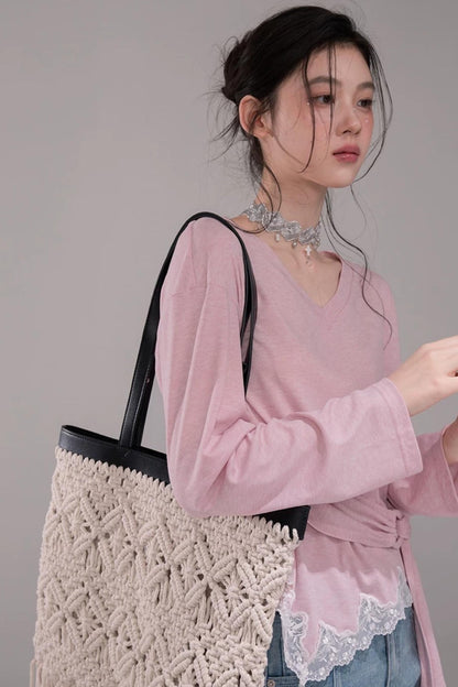 Pink Lyocell Lace Top