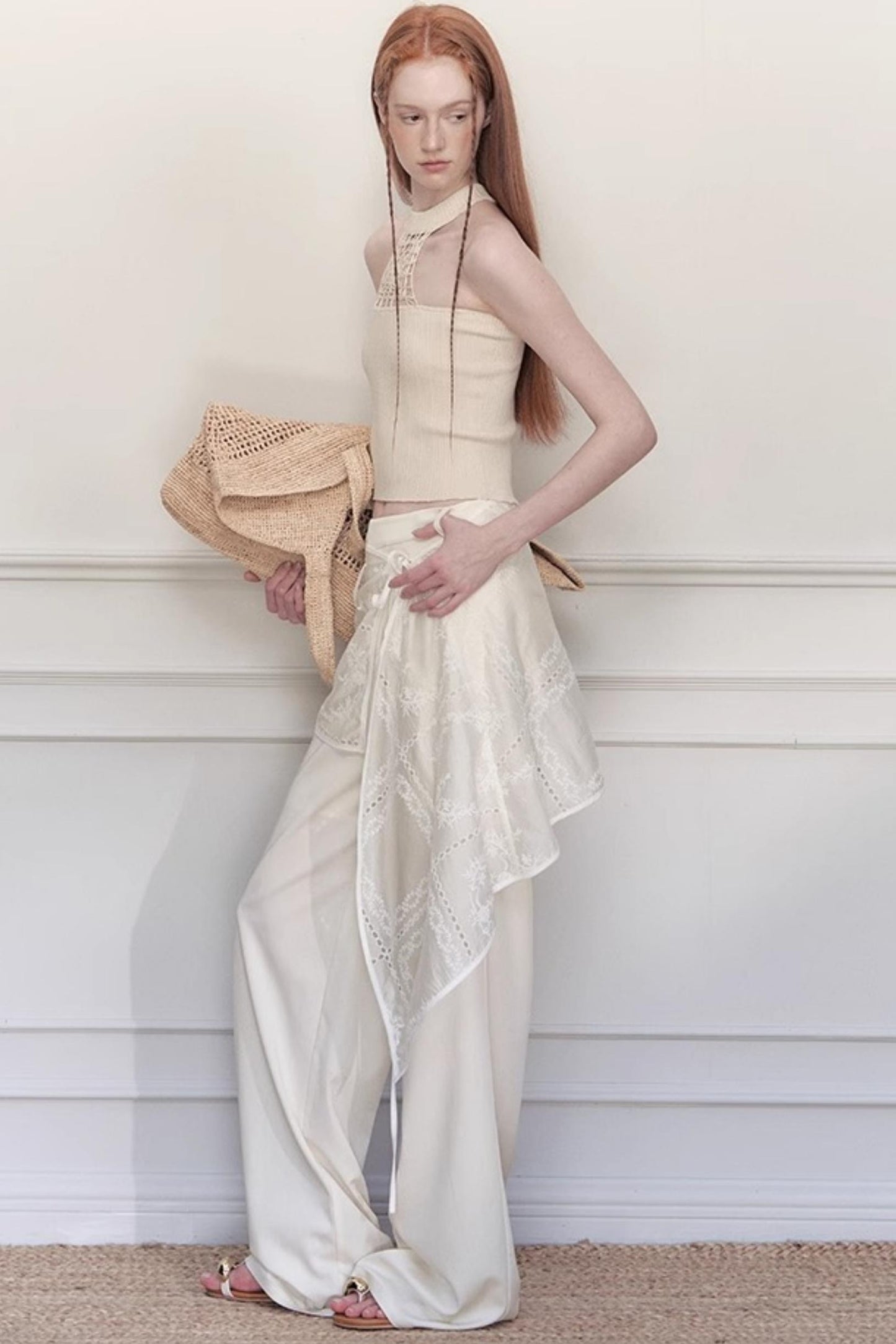 White Lace Wide-Leg Pants