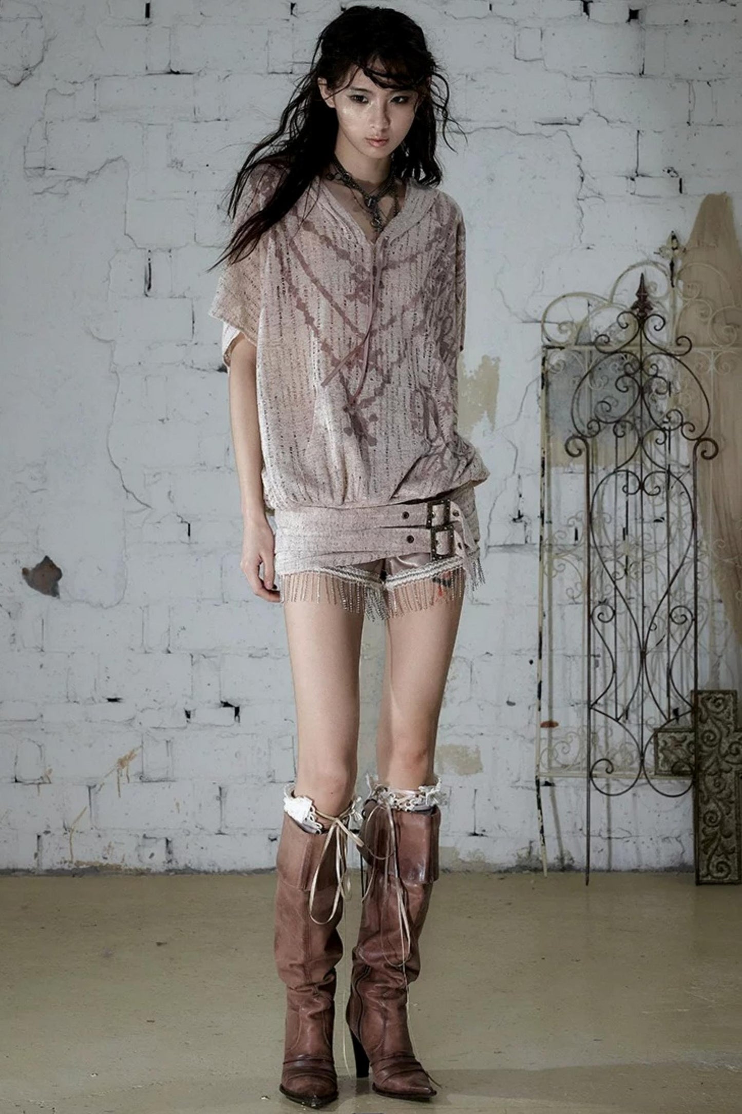 Punk Ripped Knit Hooded Blouse