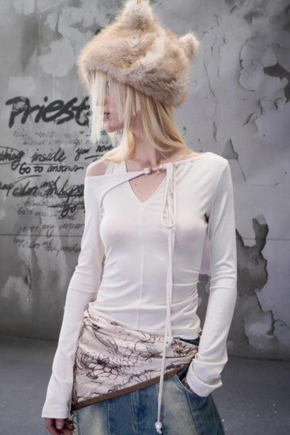 Off-The-Shoulder Beaded Lace-Up Base Top