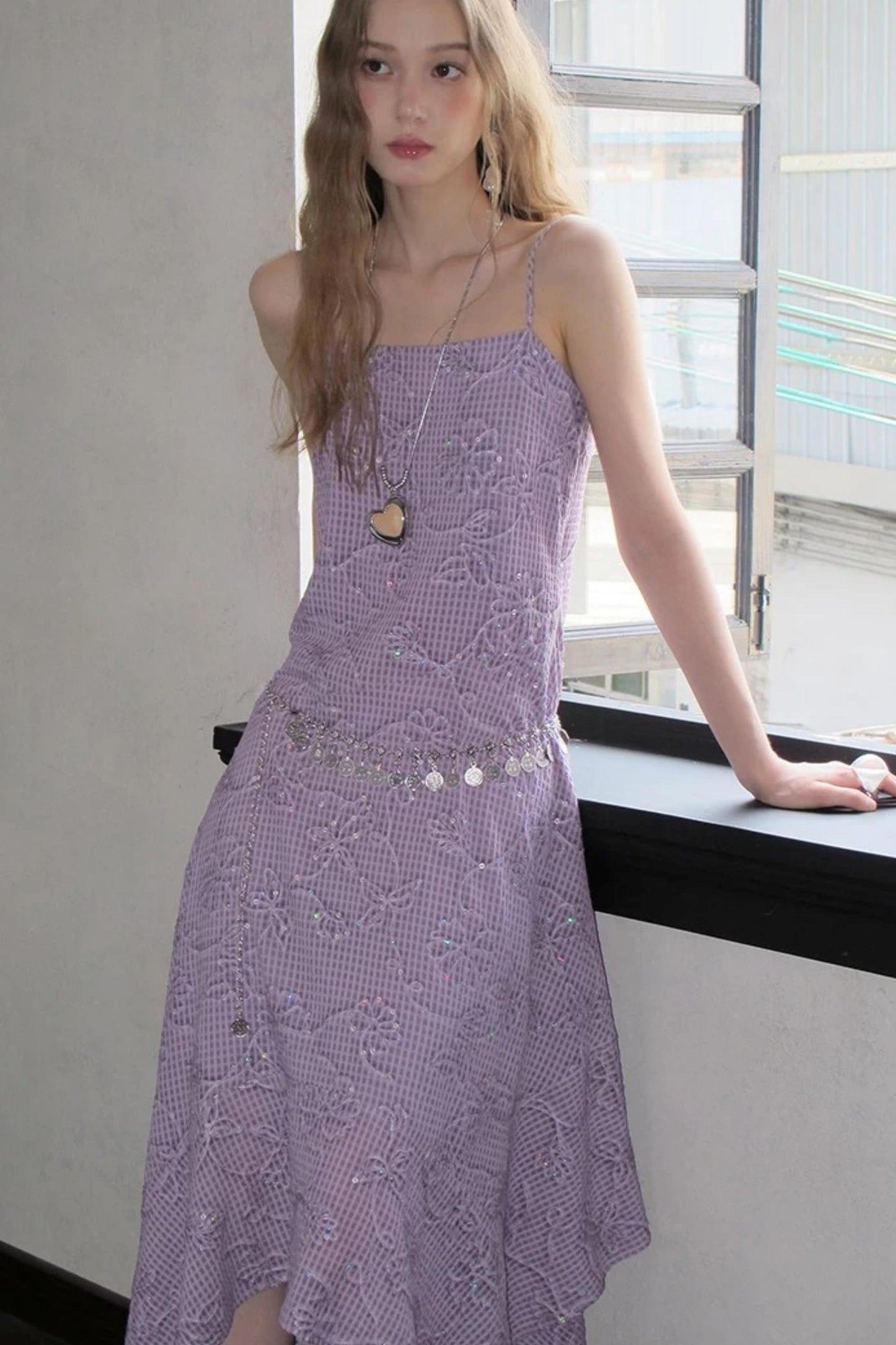 Sequin Embroidered Plaid Dress