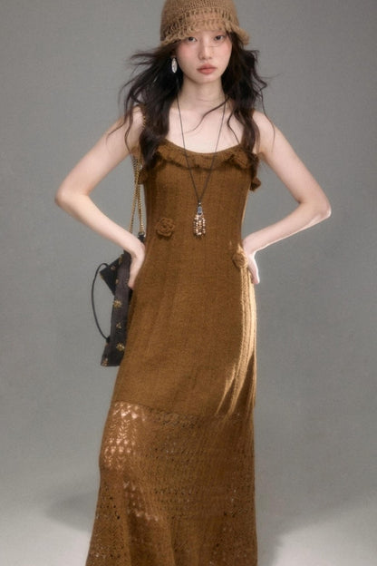 Crochet Knit Camisole Dress Cardigan Set-Up