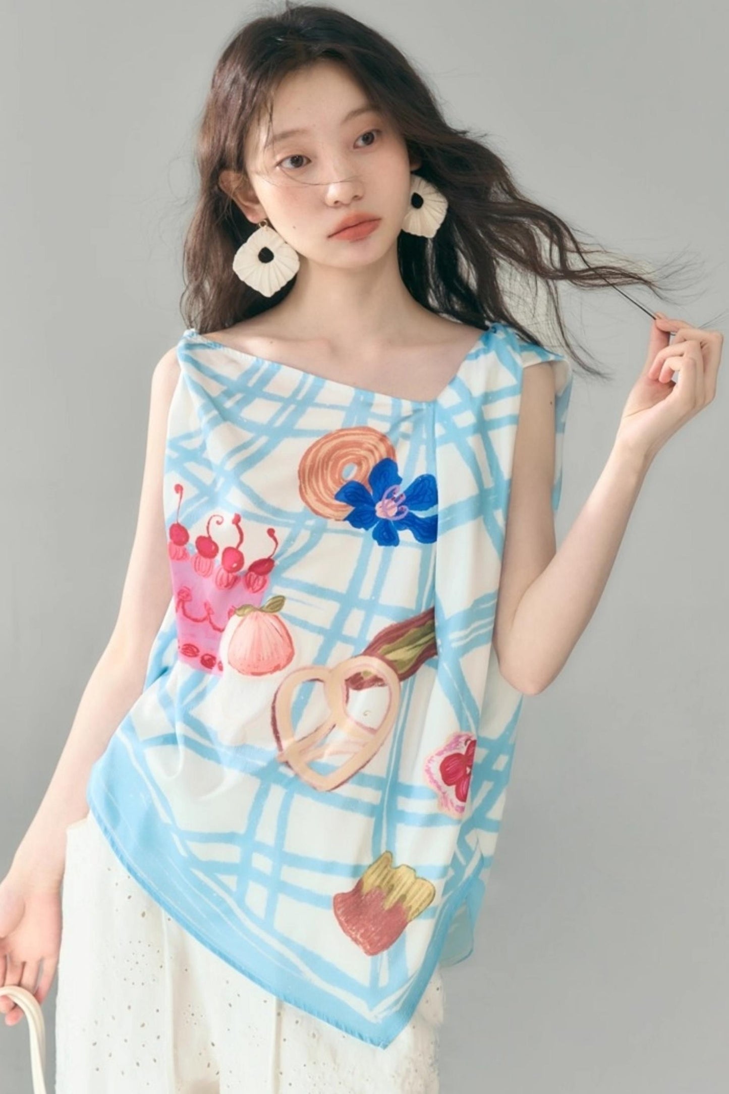 Bread Print Plaid Satin Slip Dress Set-Up