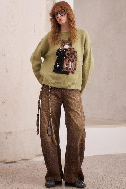 Embroidered Crew Neck Sweater