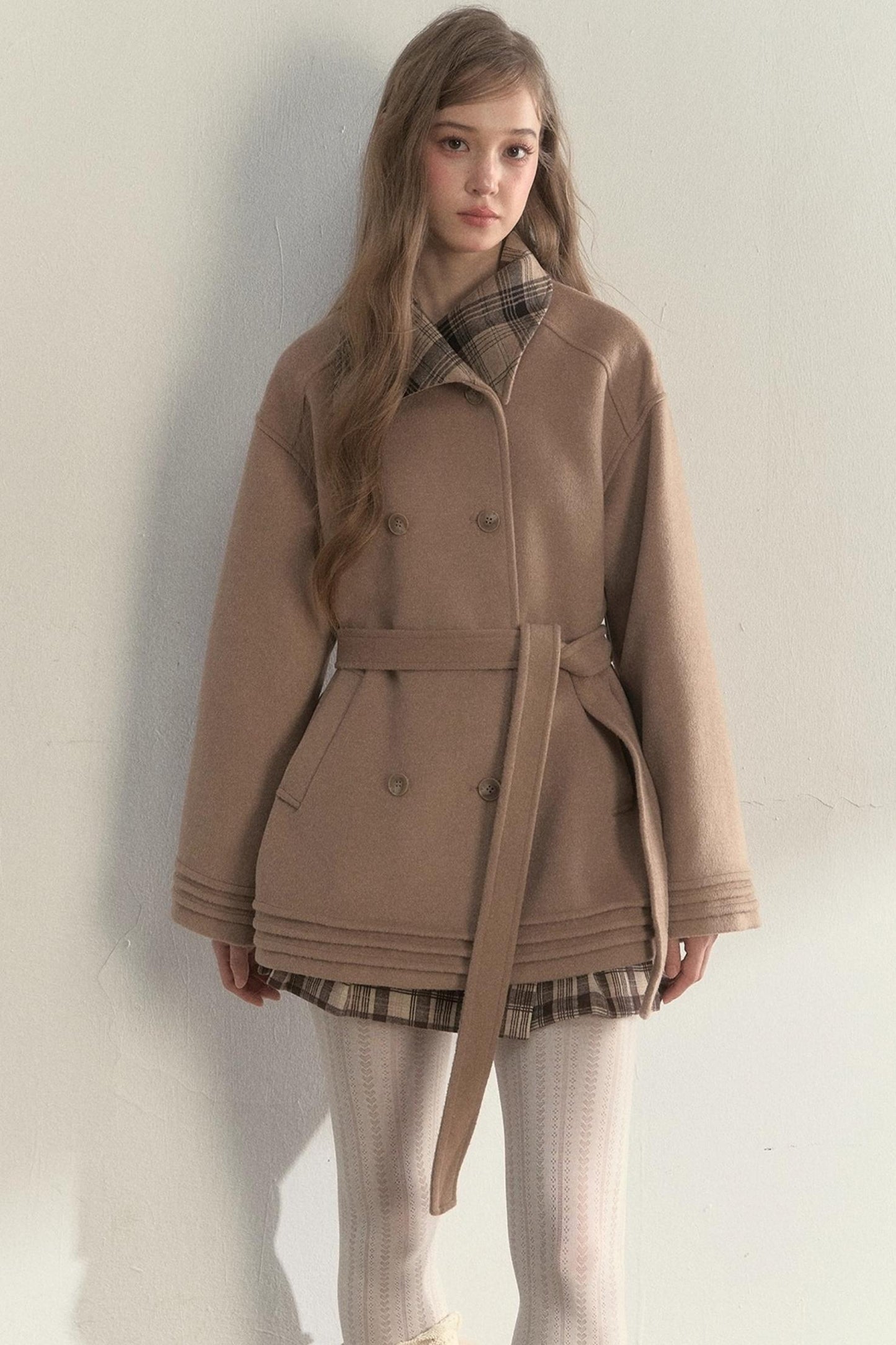 Plaid Double-Breasted Wool Coat