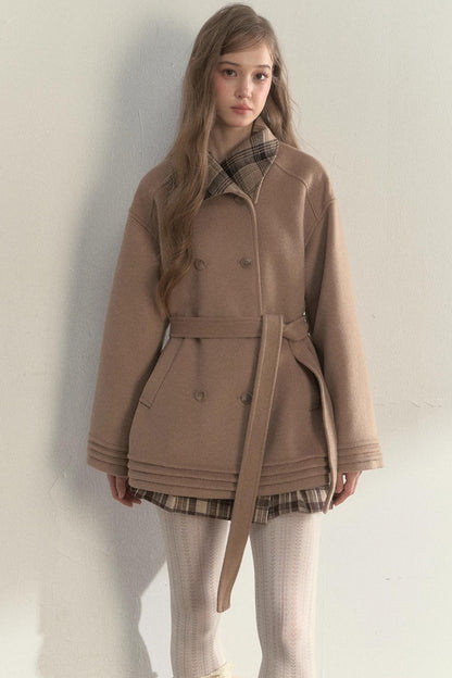 Plaid Double-Breasted Wool Coat