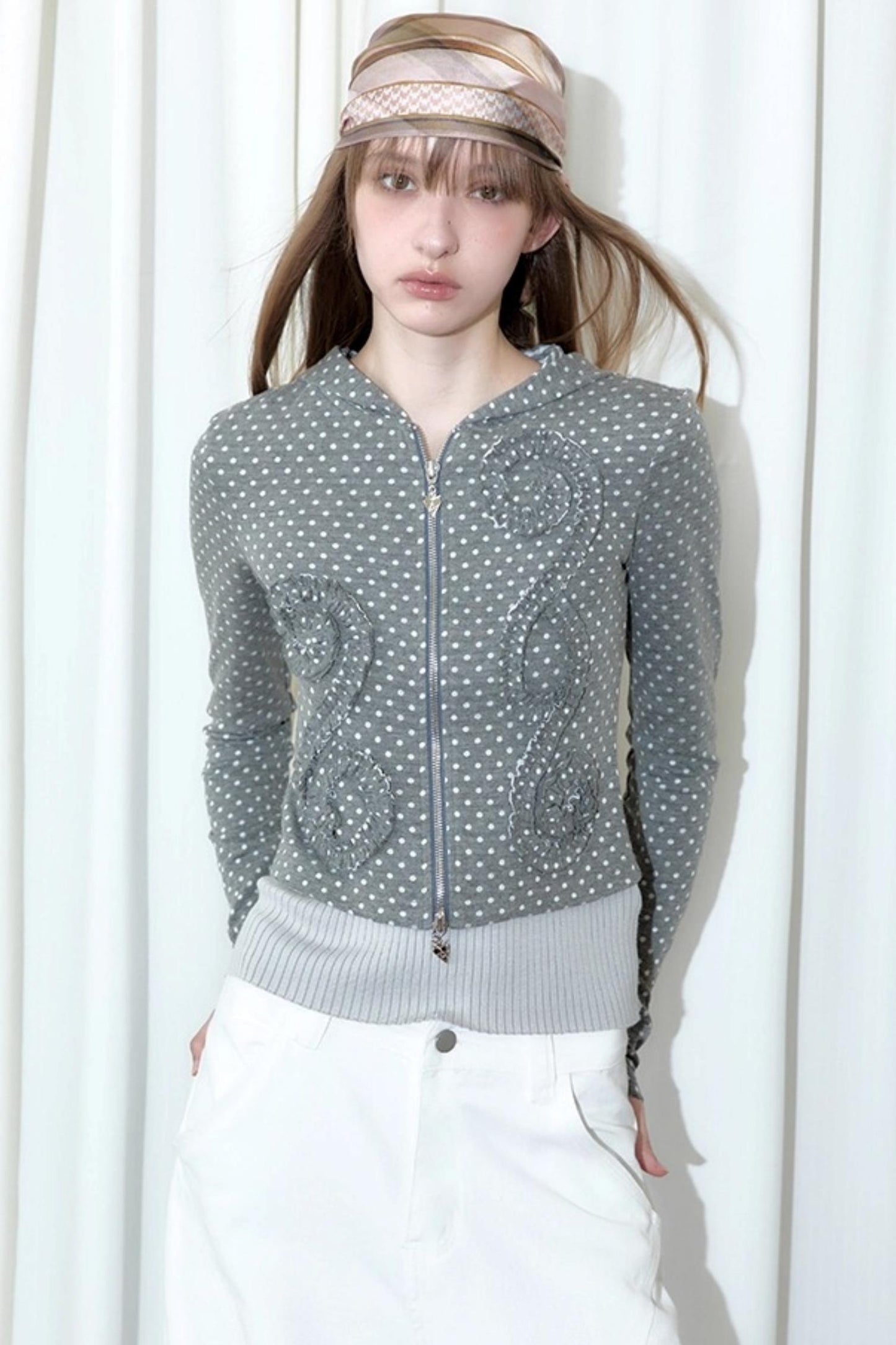 Reverbial Polka Dot Stripe Knitted Hoodie Top