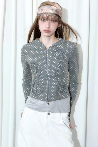 Reverbial Polka Dot Stripe Knitted Hoodie Top