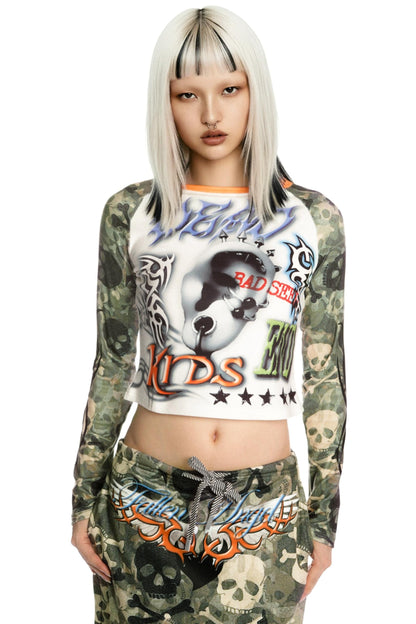 Sweet Printed Raglan Top