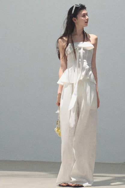 Eternal River Linen Bandeau Top & Wide-Leg Trousers Set-Up