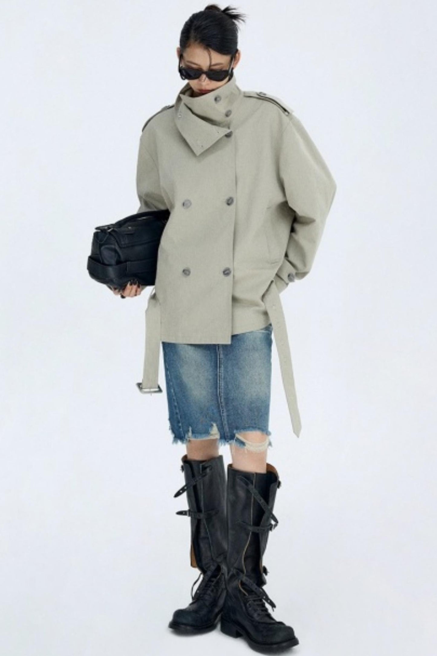 Retro Blue Distressed Denim Skirt