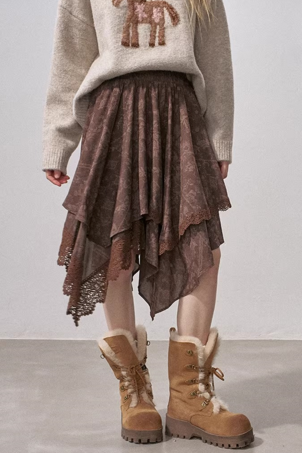 Lace Asymmetrical Layered Skirt