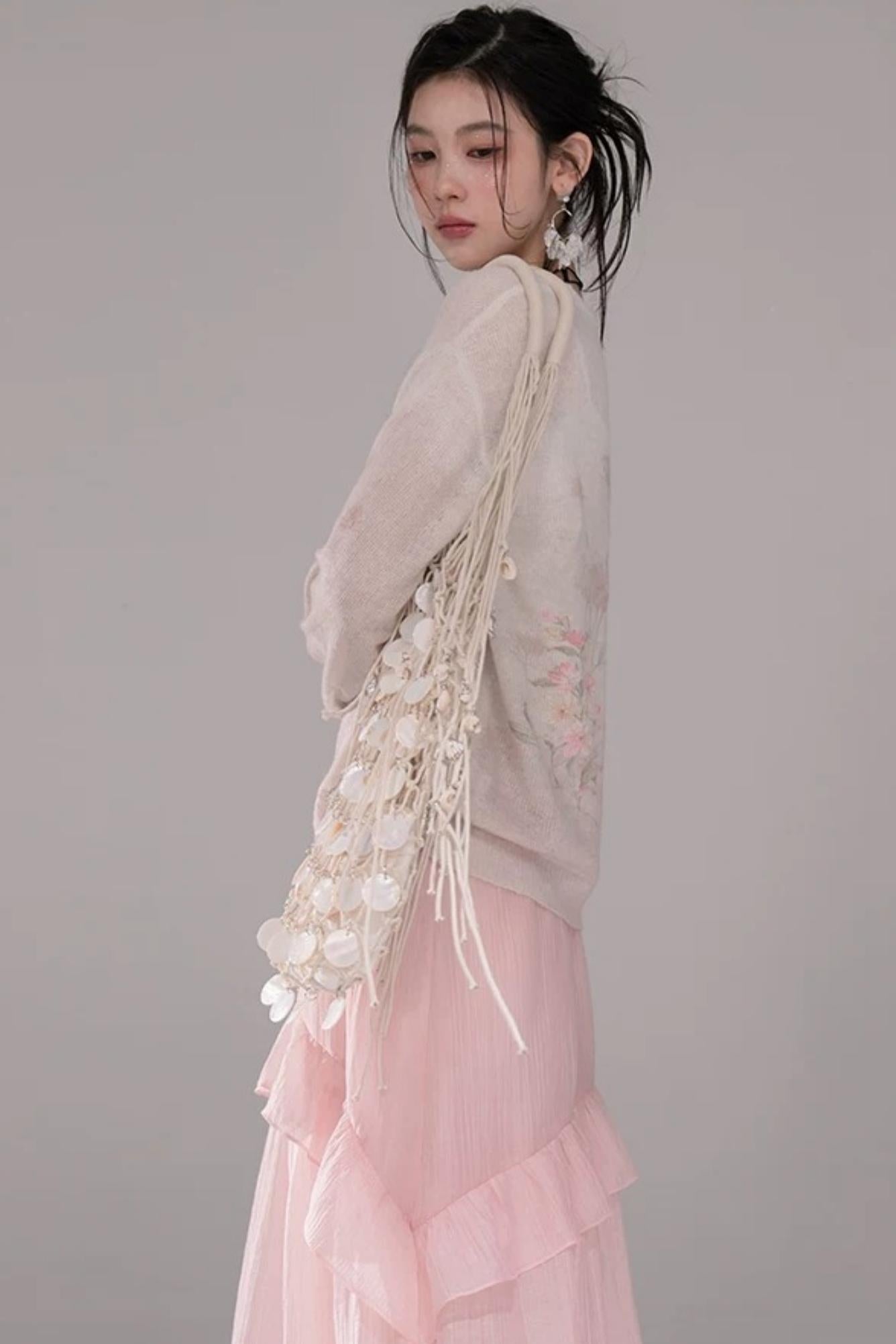 Pink Khaki Gradient Knit Blouse