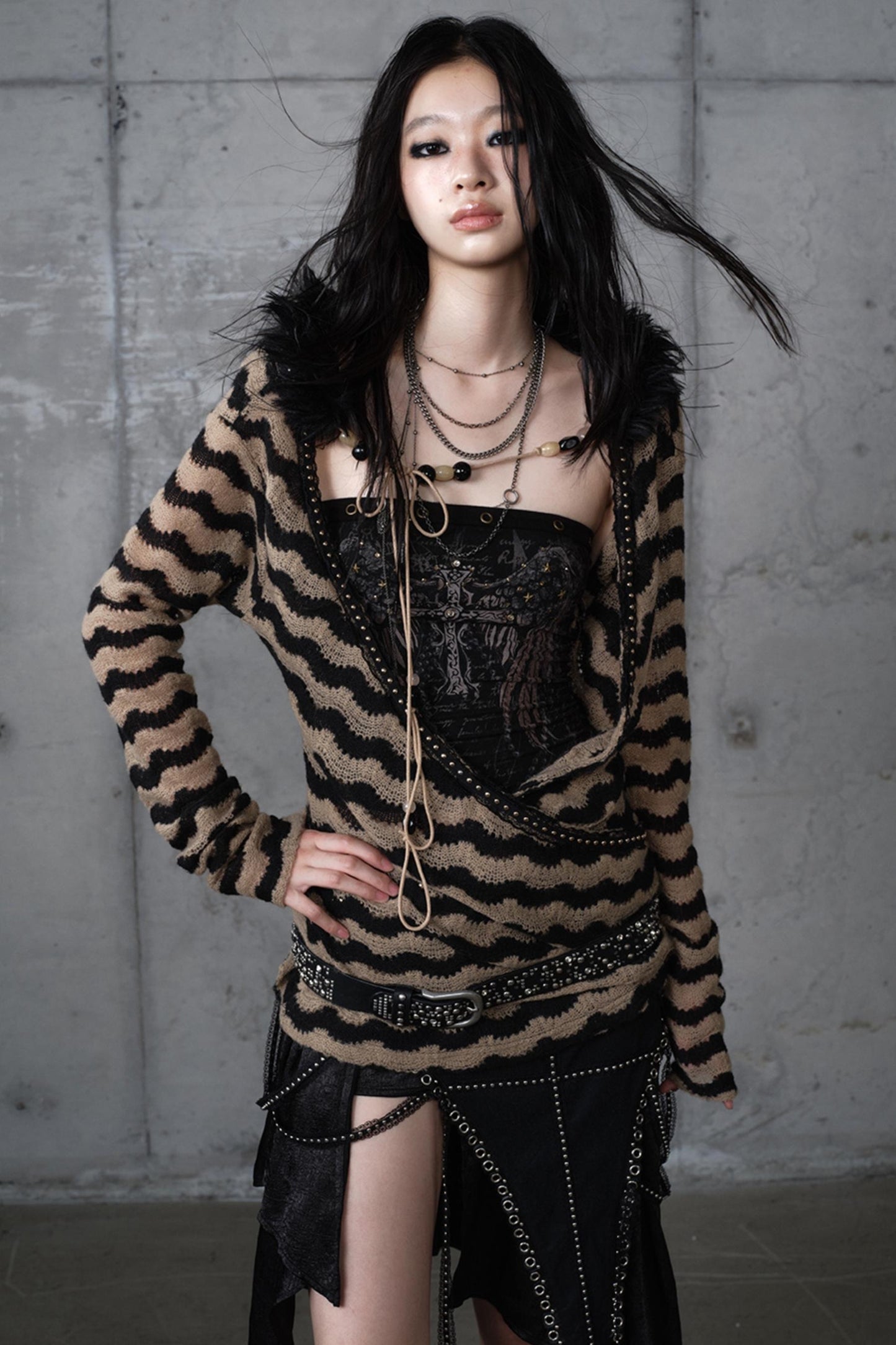 Bandeau Fake Two-Piece Striped Knit Top Set