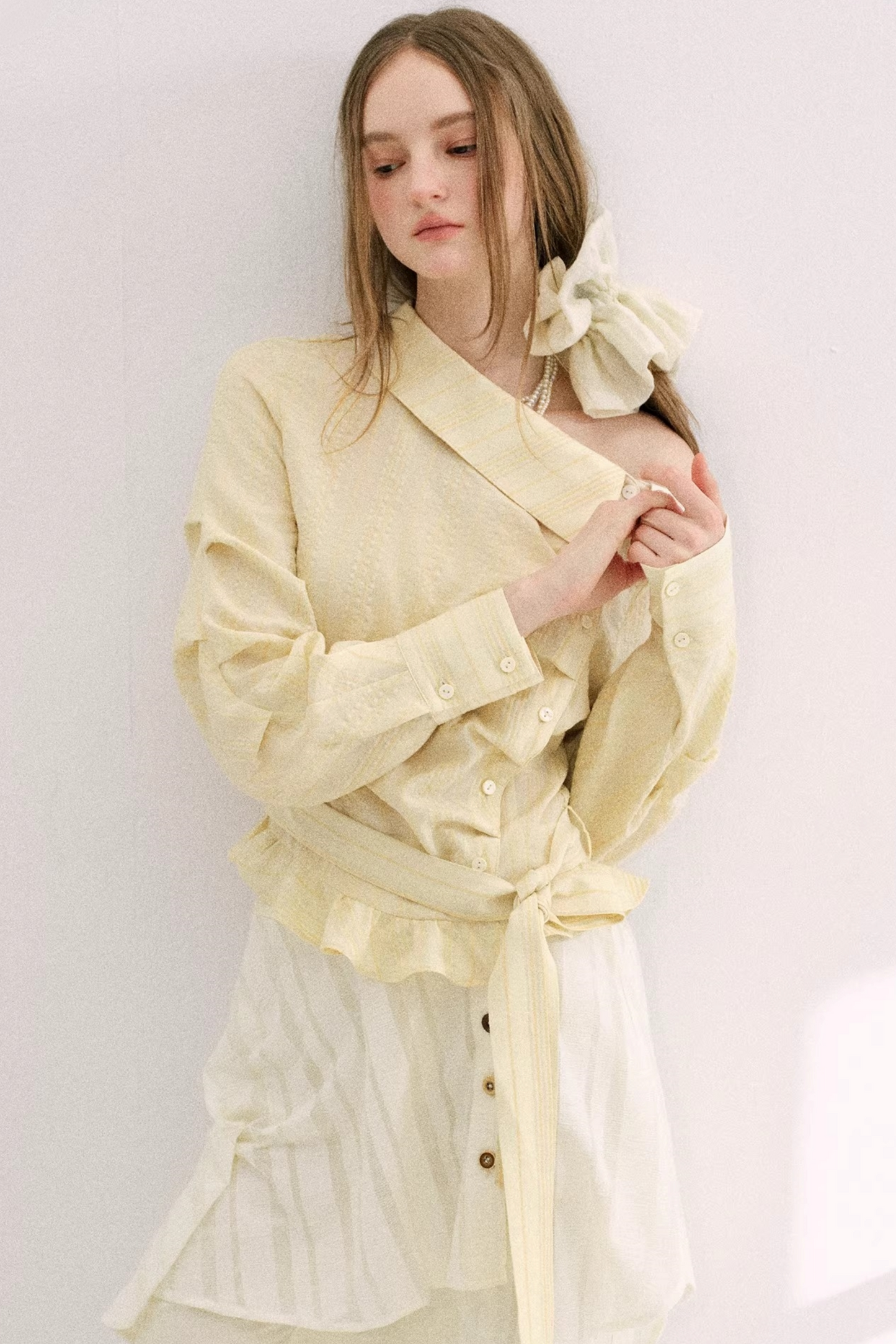 Creamy Yellow Striped Ruffled Top