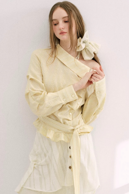 Creamy Yellow Striped Ruffled Top