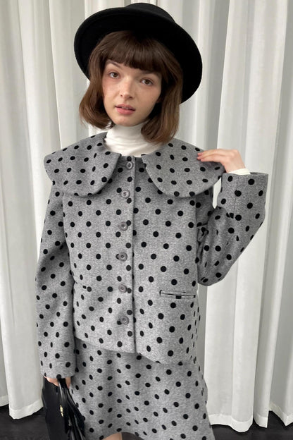 Gray Polka Dot Preppy Suit Set-Up