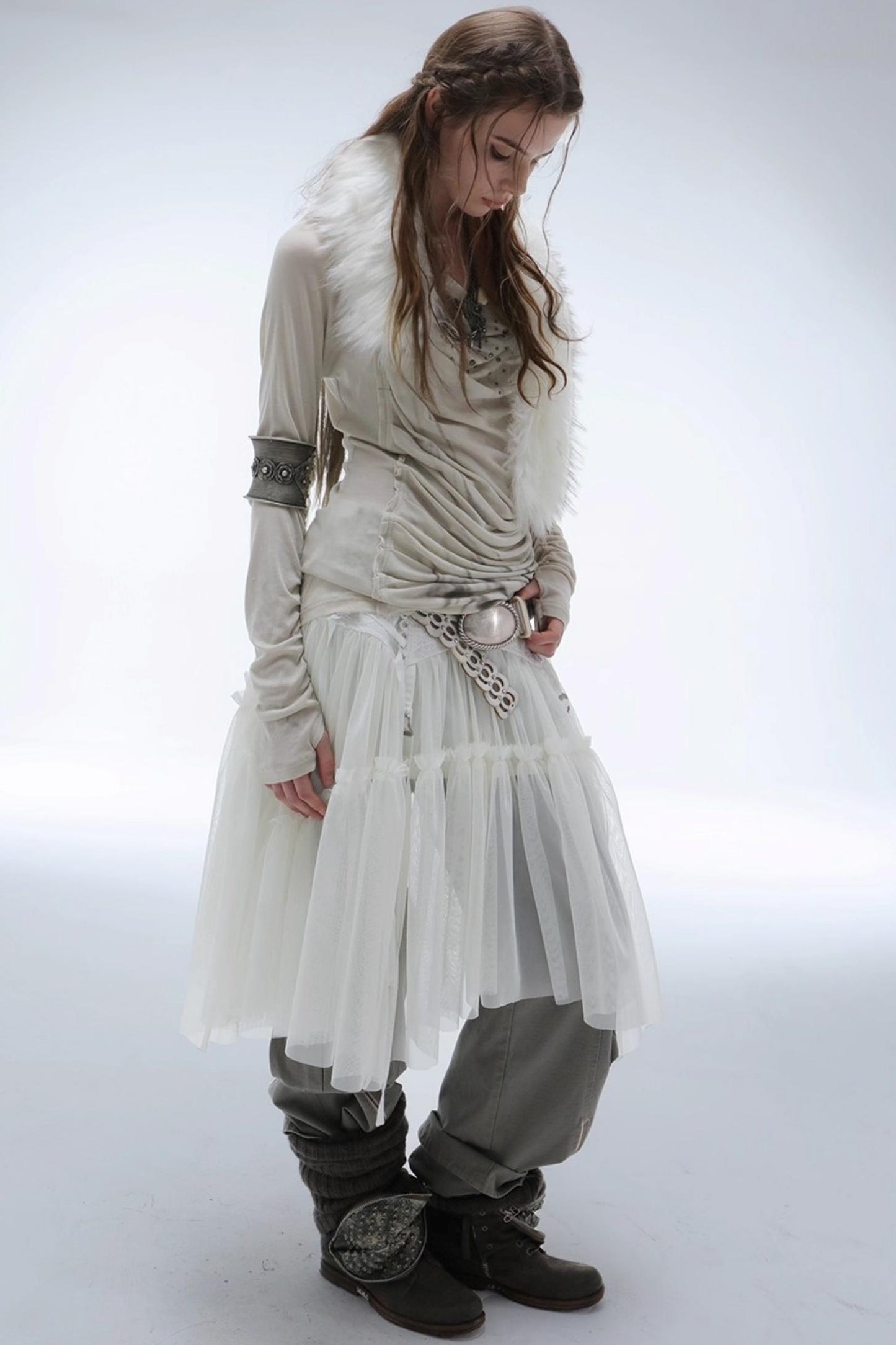 Lace Jacquard Pleated Cake Layered Skirt