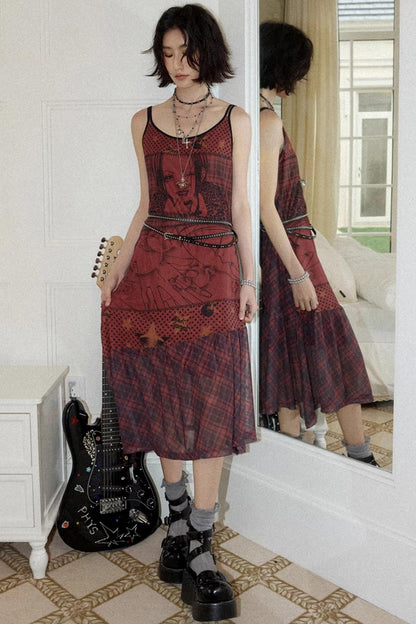 Red Printed Strap Dress