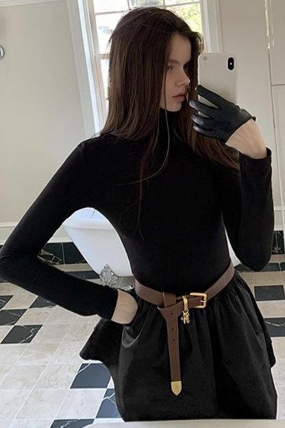 Black Layered Knit Dress Set