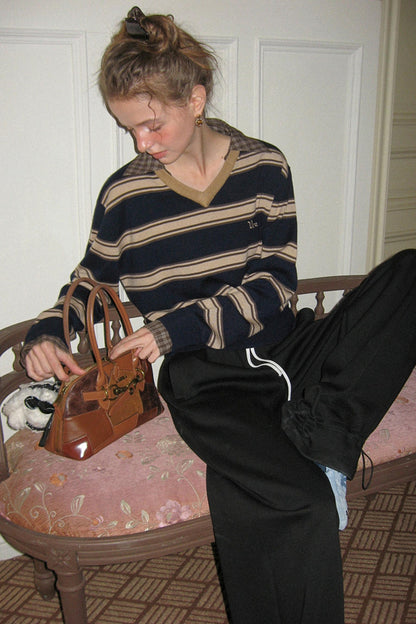 Retro Knit Plaid Top