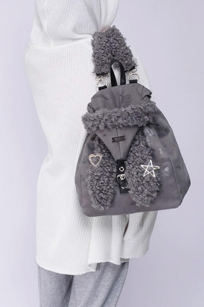 Cute Furry Rabbit Ears Backpack