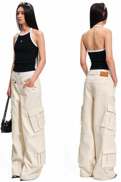 Sand-Washed Color-Blocked Halter Top