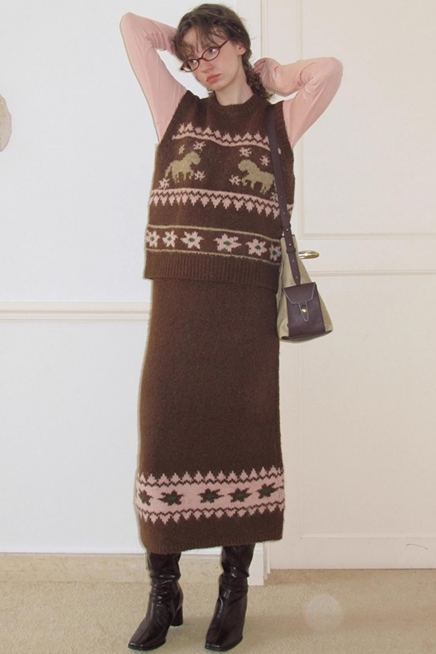 Alpaca Blend Vest Skirt Set