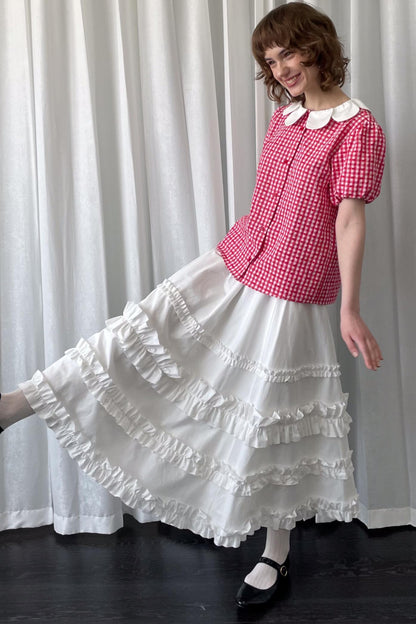 Red Plaid Lantern Sleeve Shirt