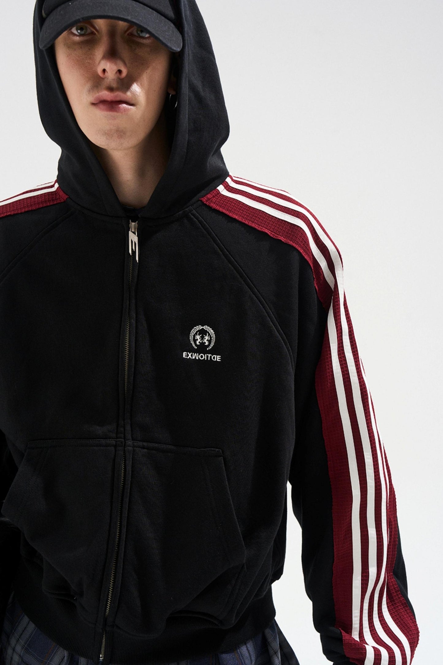 Raw Edge Contrast Hooded Cardigan