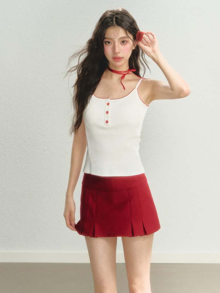 Retro College Style Scalloped Pleated Mini Skirt