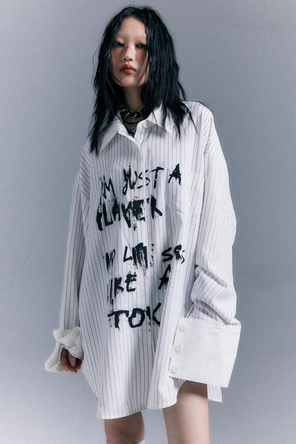 Graffiti Print Striped Long-Sleeved Shirt