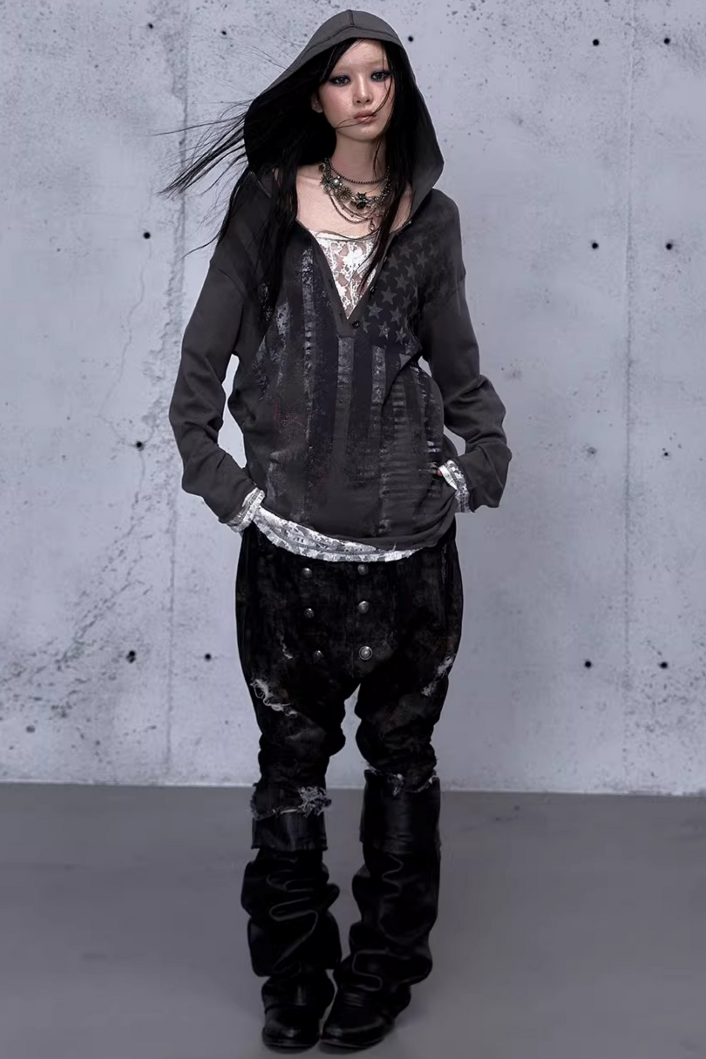 Rebellious Lace Hooded Top