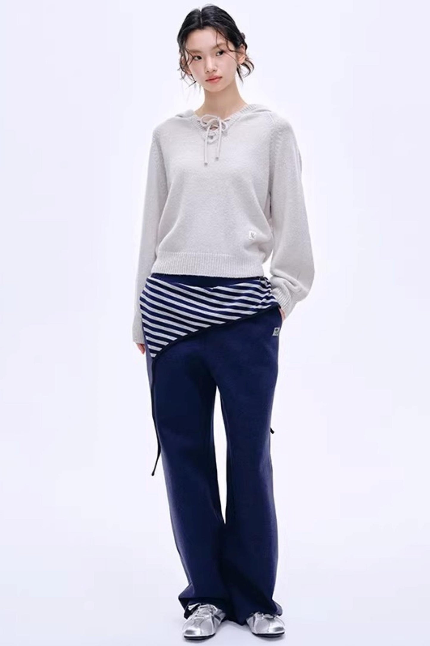 Color-Blocked Striped Cotton Pants