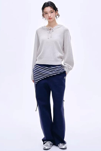 Color-Blocked Striped Cotton Pants