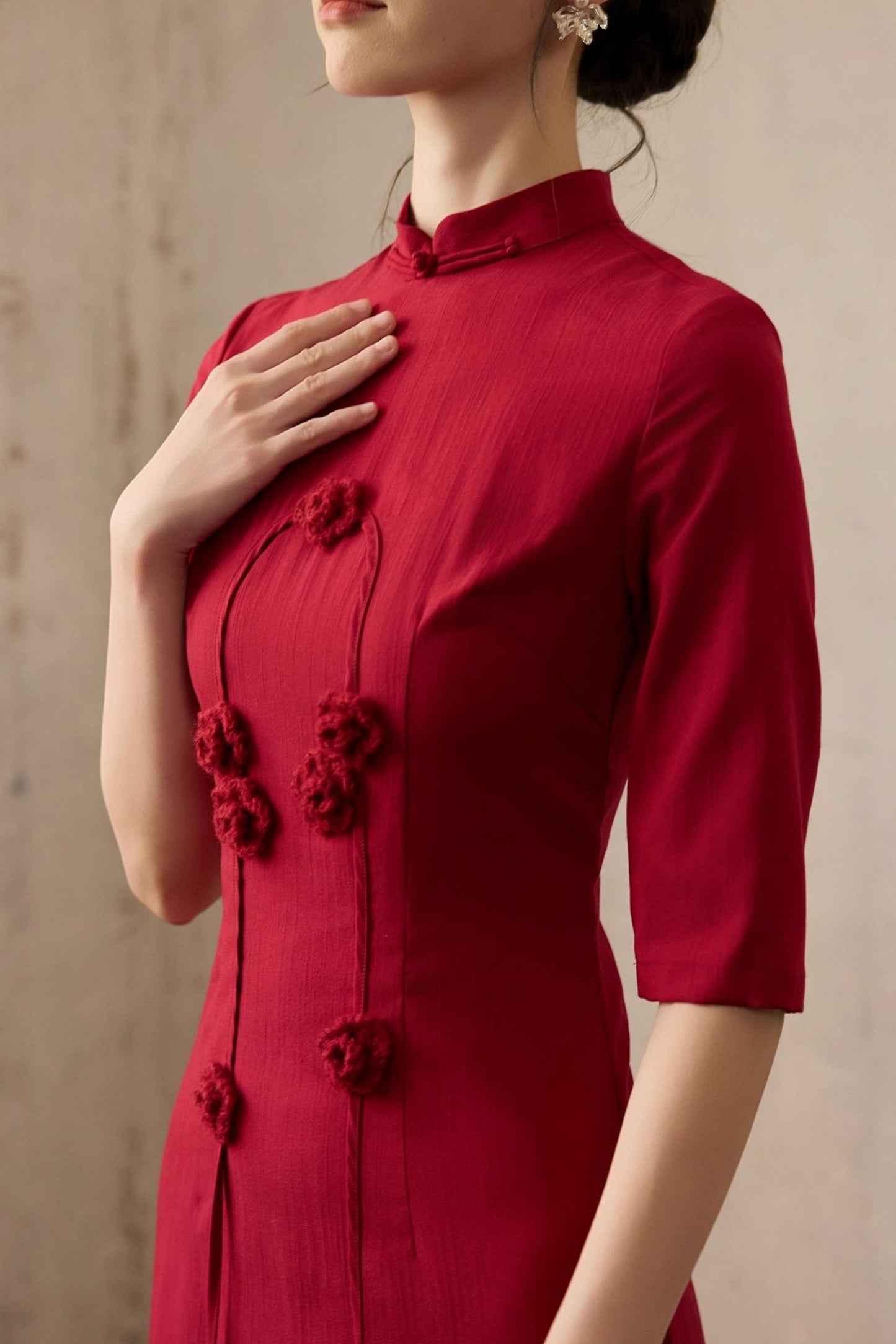 Red Flower Cheongsam Dress